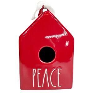 Rae Dunn Red w/White Letters PEACE Ceramic Birdhouse By Magenta 9” x 5”